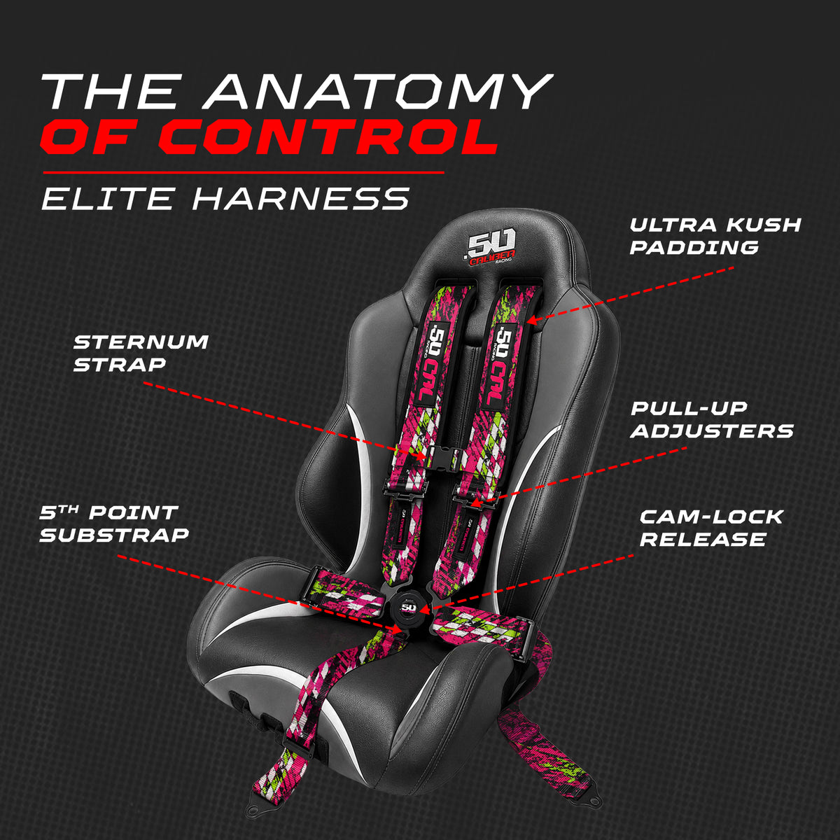 Checkered Chaos Pink | 50 Cal 5-Point UTV Harness Elite Camlock