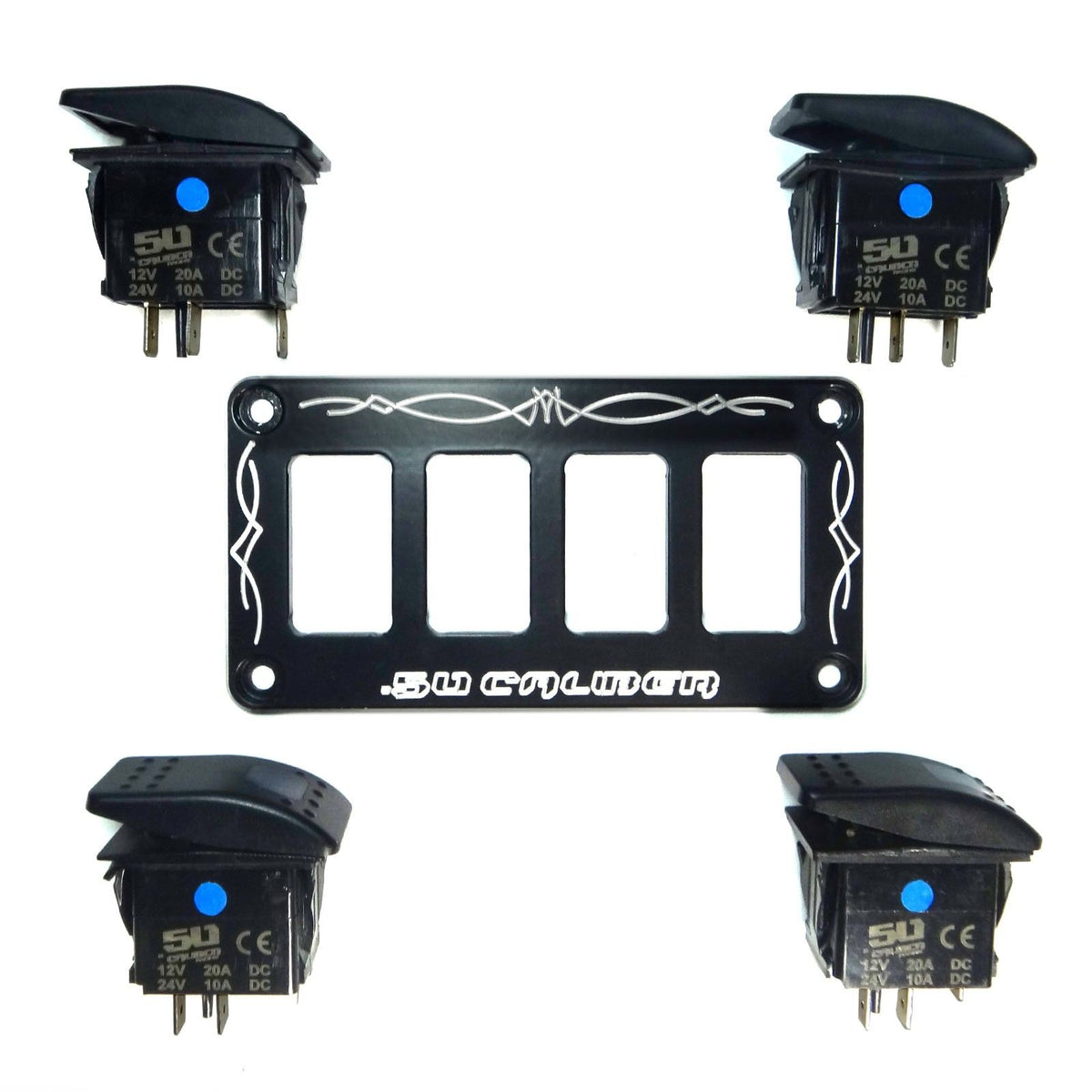 Universal 4 Hole Billet Dash Switch Panel Kit | Universal 4 Hole Dash Panel Combo including 4 Rocker Switches
