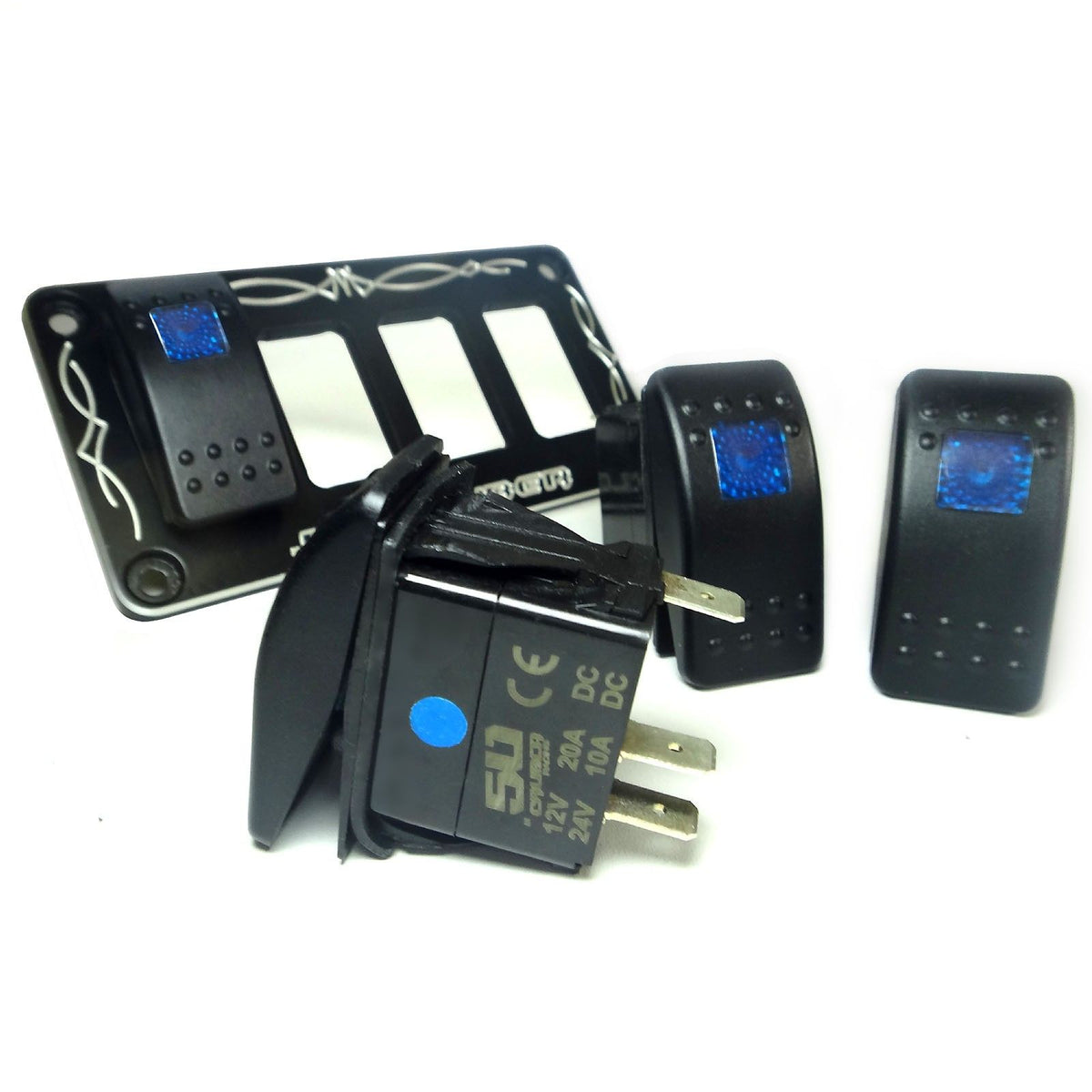 Universal 4 Hole Billet Dash Switch Panel Kit | Universal 4 Hole Dash Panel Combo including 4 Rocker Switches