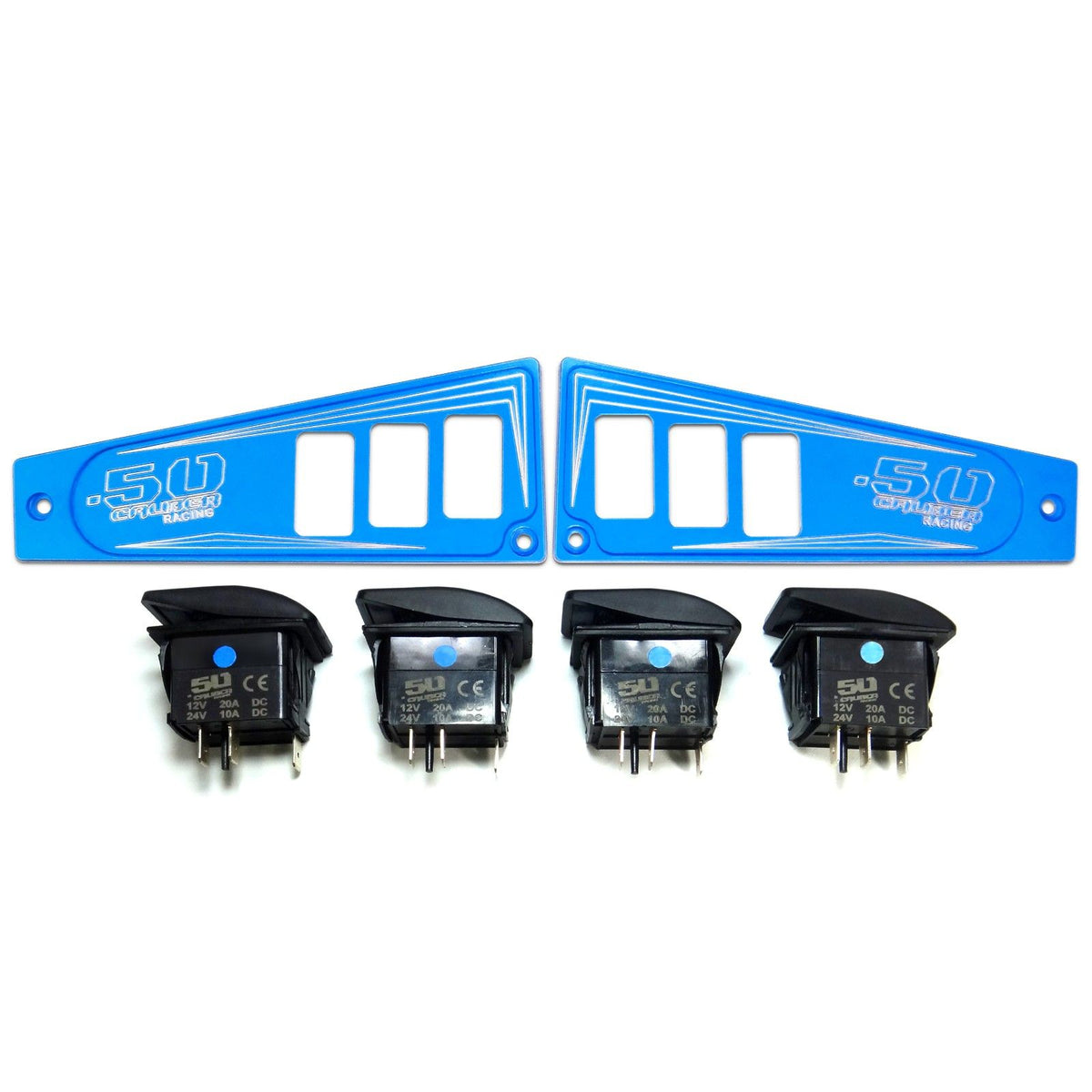 Voodoo Blue | Polaris Ride Command 6 Switch Dash Panel Voodoo Blue 2 Piece Combo with 4 Free Waterproof Carling Illuminated 12V Switches