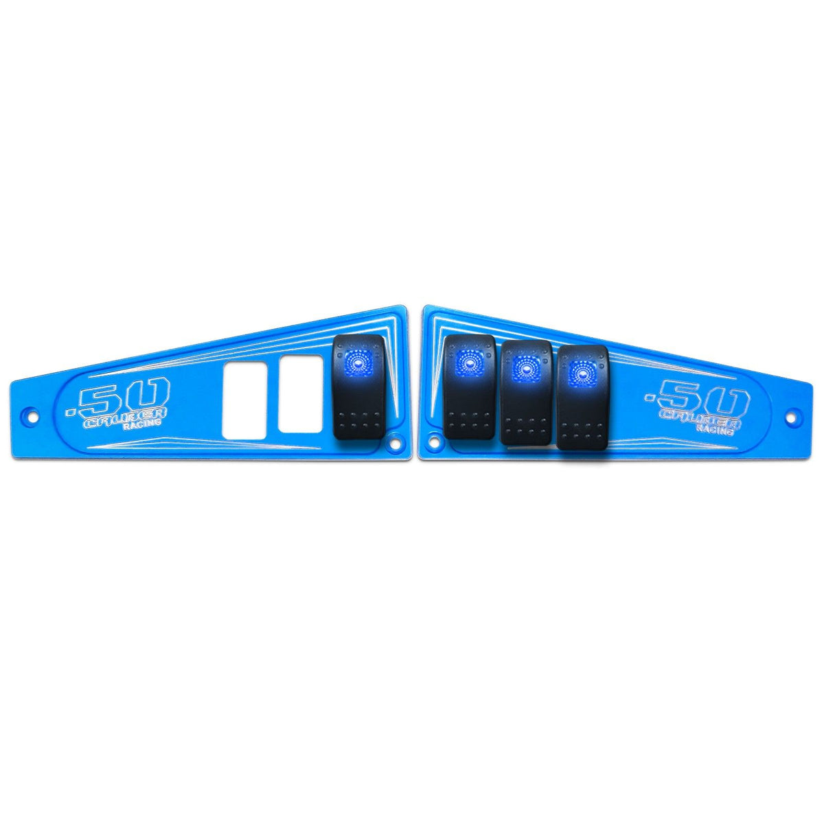 Voodoo Blue | Polaris Ride Command 6 Switch Dash Panel Voodoo Blue 2 Piece Combo with 4 Free Waterproof Carling Illuminated 12V Switches
