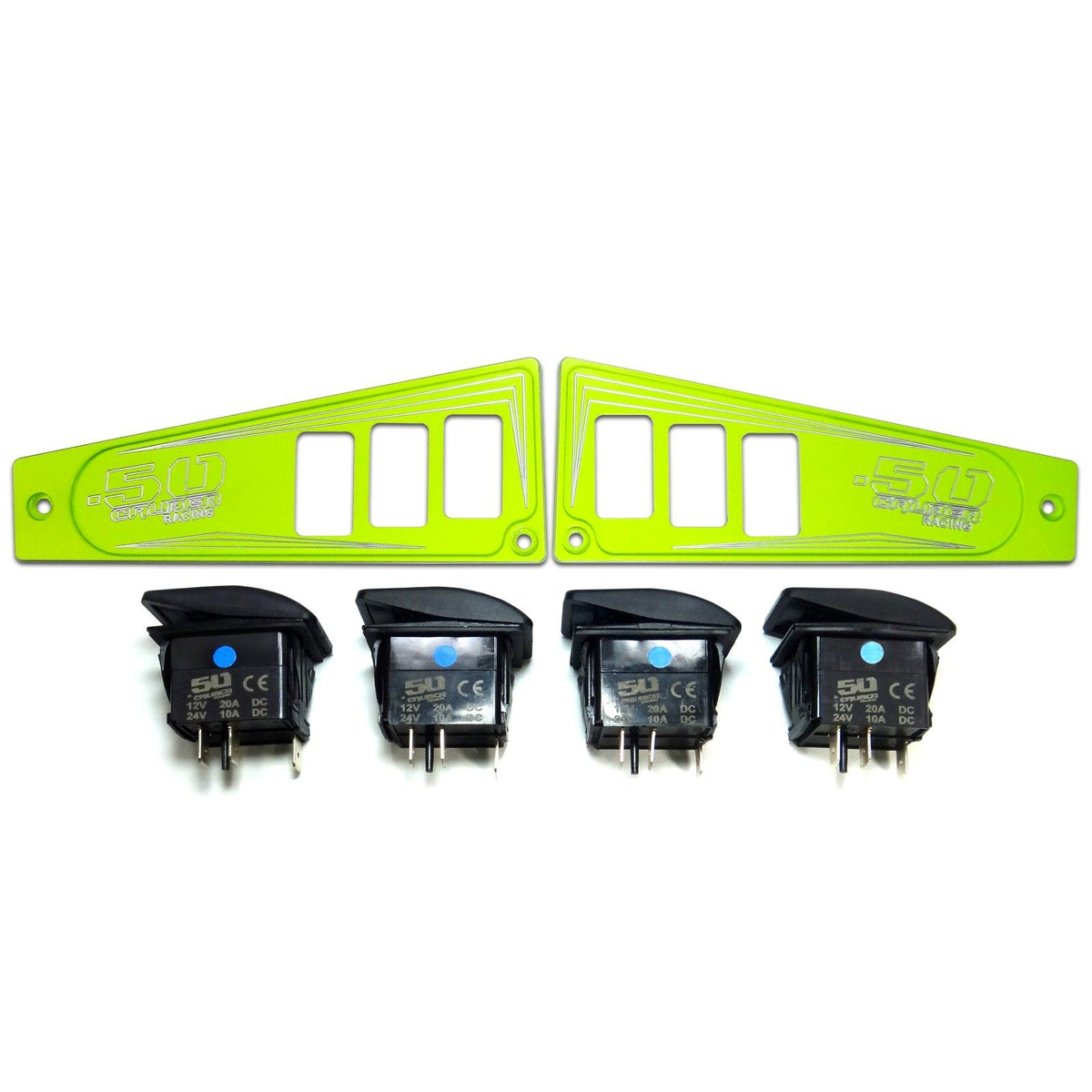 Lime Squeeze | Polaris Ride Command 6 Switch Dash Panel Lime Squeeze 2 Piece Combo with 4 Free Waterproof Carling Illuminated 12V Switches