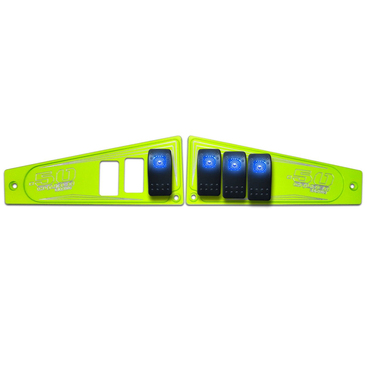 Lime Squeeze | Polaris Ride Command 6 Switch Dash Panel Lime Squeeze 2 Piece Combo with 4 Free Waterproof Carling Illuminated 12V Switches