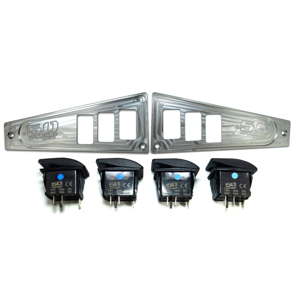 Raw Silver | Polaris Ride Command 6 Switch Dash Panel Raw Silver 2 Piece Combo with 4 Free Waterproof Carling Illuminated 12V Switches