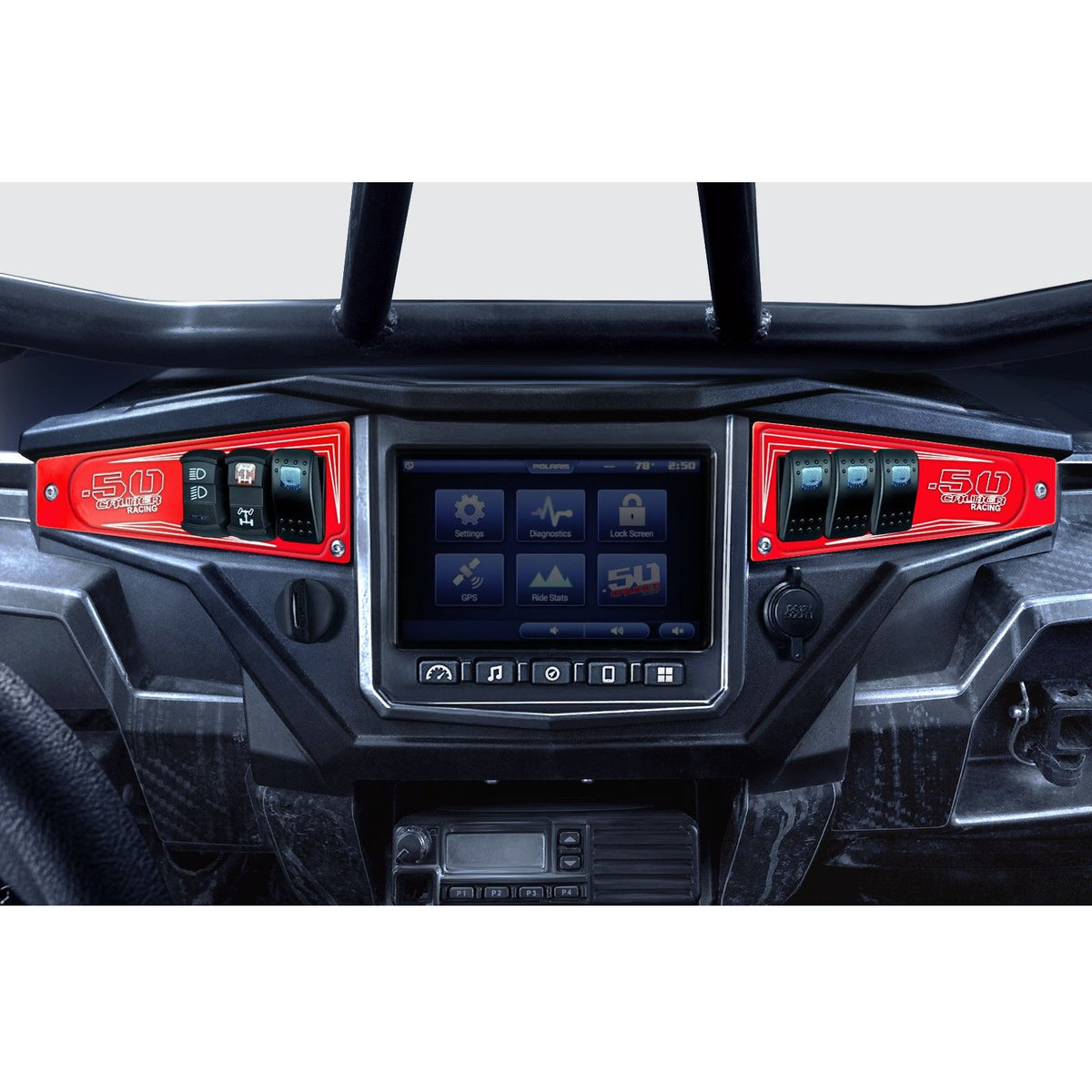 Red | Polaris Ride Command 6 Switch Dash Panel Red 2 Piece Combo with 4 Free Waterproof Carling Illuminated 12V Switches