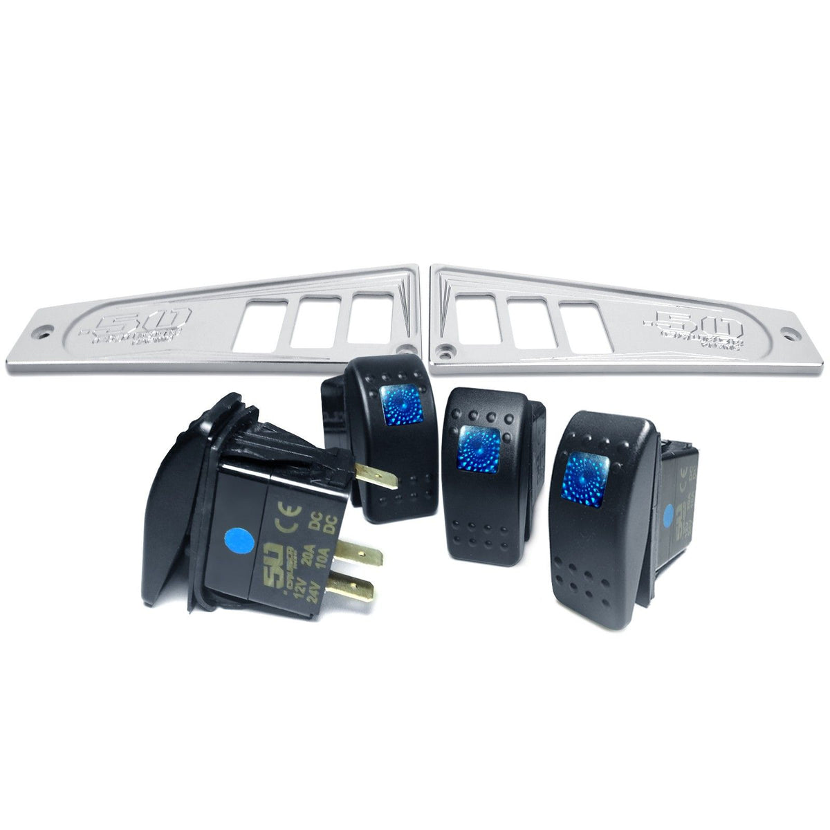 White | Polaris Ride Command 6 Switch Dash Panel White Lightning 2 Piece Combo with 4 Free Waterproof Carling Illuminated 12V Switches