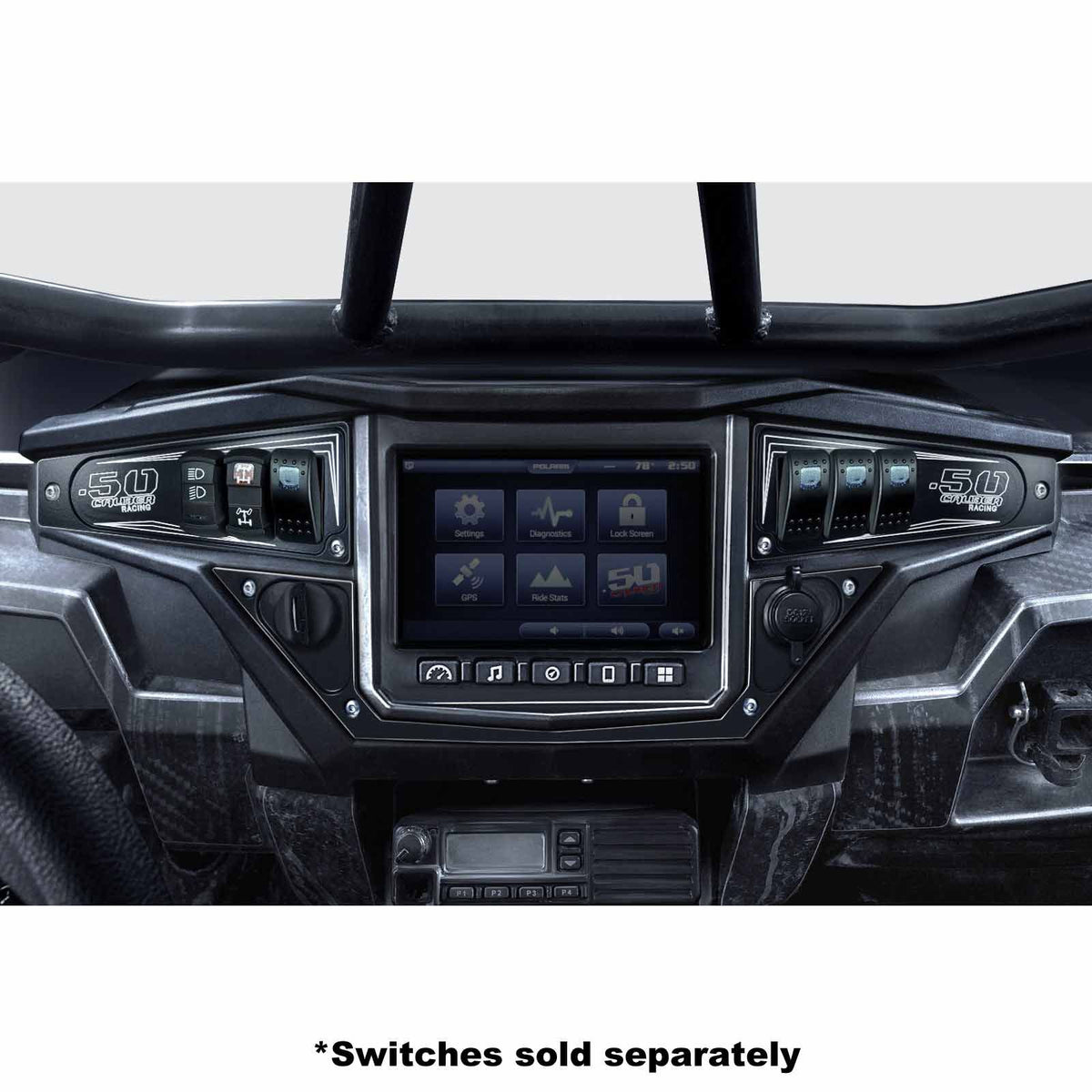 Black | Polaris Ride Command 6 Switch Dash Panel Stealth Black 3 Piece Kit