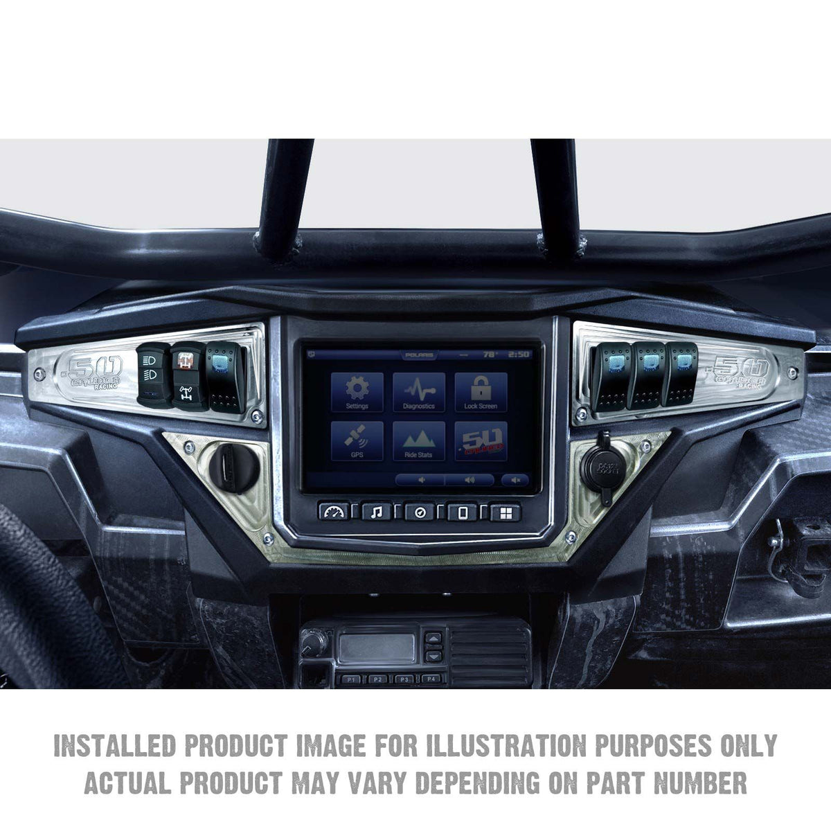 Raw Silver | Polaris Ride Command 6 Switch Dash Panel Raw Silver 3 Piece Kit