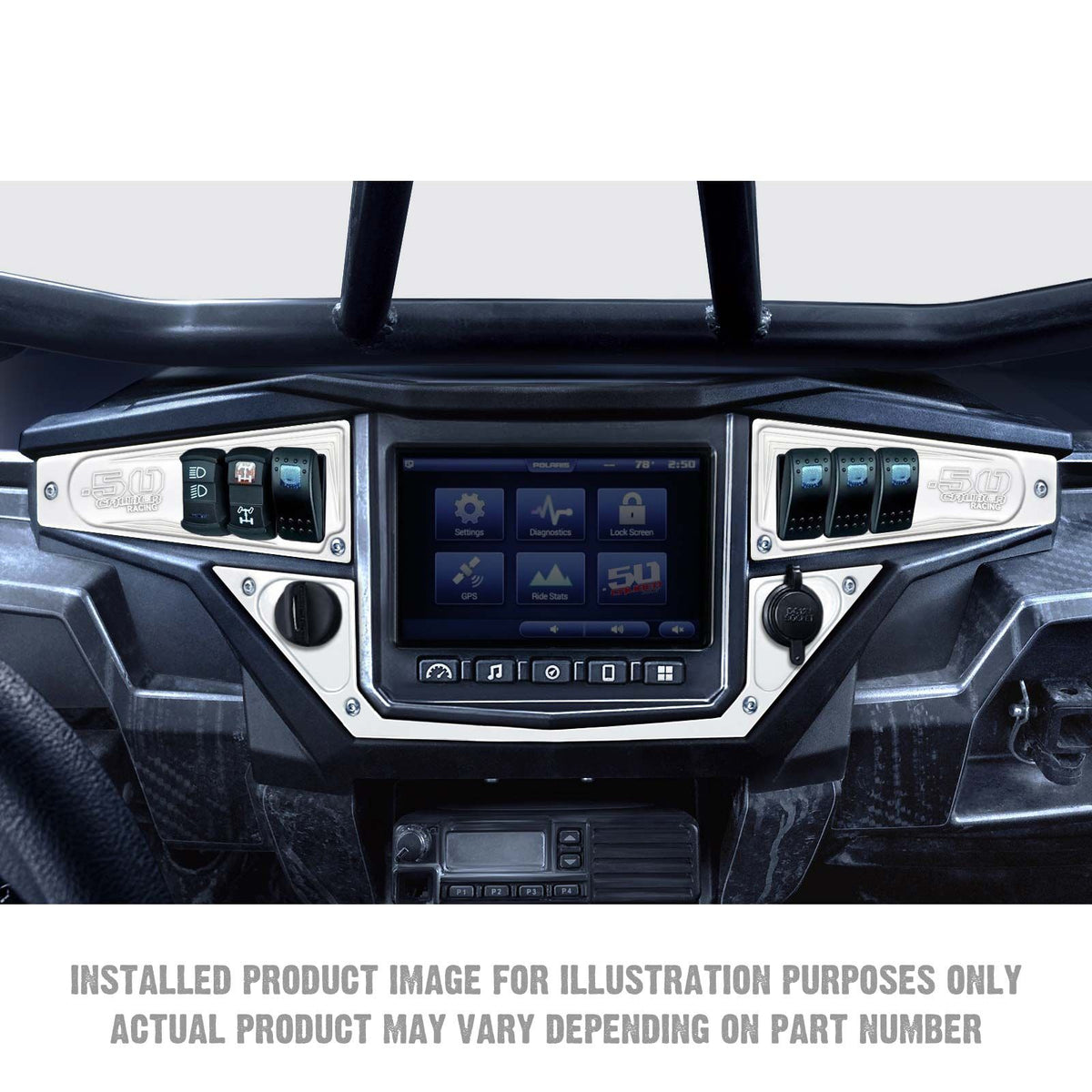 White | Polaris Ride Command 6 Switch Dash Panel White Lightning 3 Piece Kit