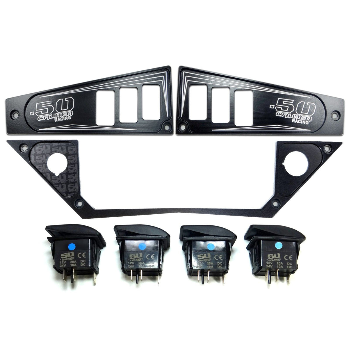 RZR Billet Dash Switch Panels Ride Command | Polaris Ride Command 6 Switch Dash Panel Black 3 Piece Combo with 4 Free Waterproof Carling Illuminated 12V Switches