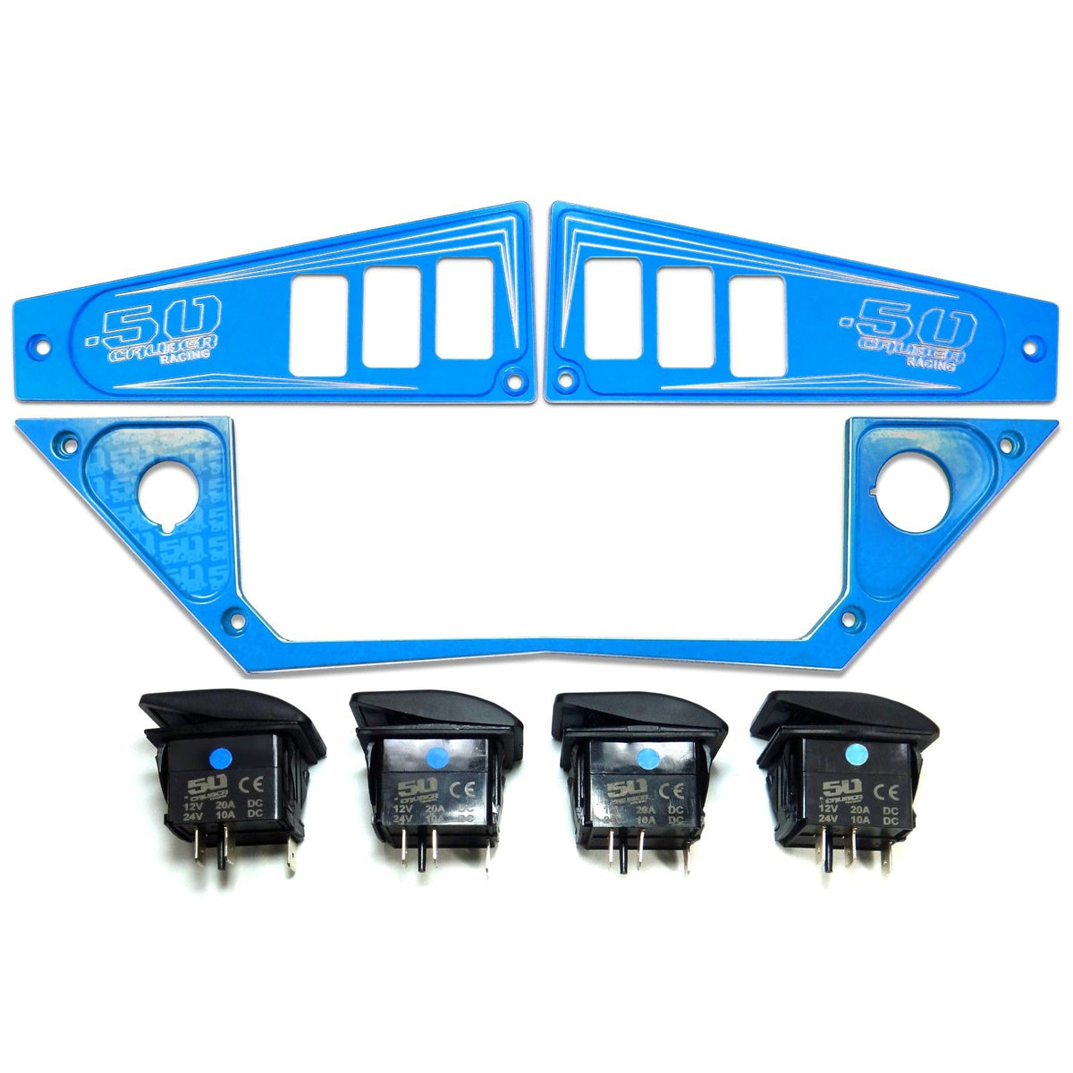 Voodoo Blue | Polaris Ride Command 6 Switch Dash Panel Voodoo Blue 3 Piece Combo with 4 Free Waterproof Carling Illuminated 12V Switches
