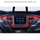 Red | Polaris Ride Command 6 Switch Dash Panel Red 3 Piece Combo with 4 Free Waterproof Carling Illuminated 12V Switches