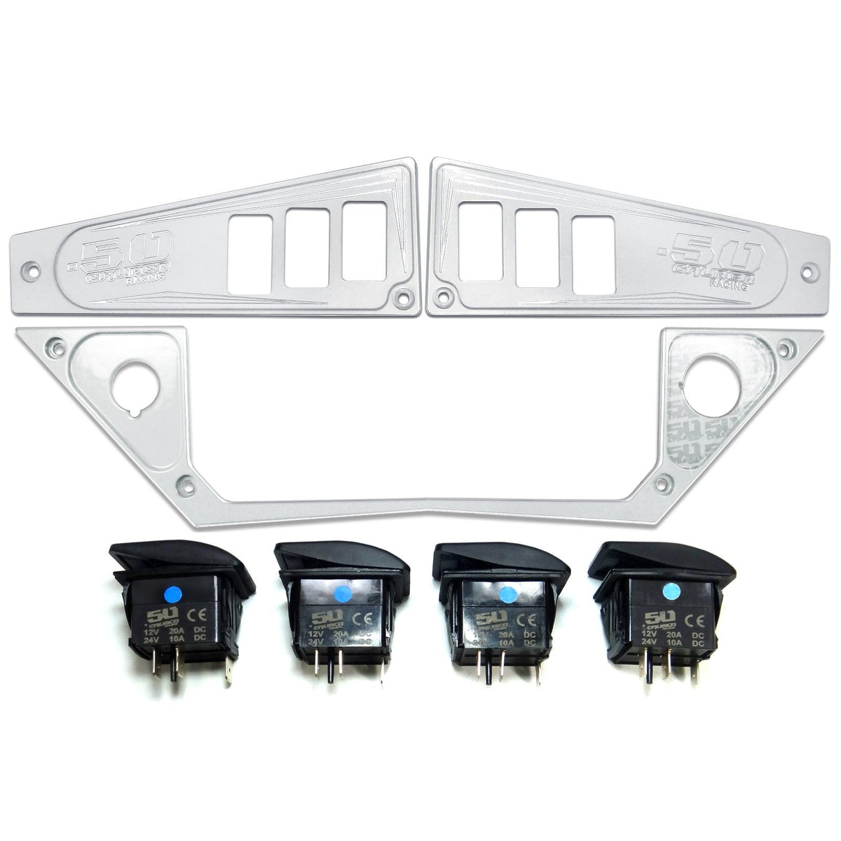 White | Polaris Ride Command 6 Switch Dash Panel White Lightning 3 Piece Combo with 4 Free Waterproof Carling Illuminated 12V Switches