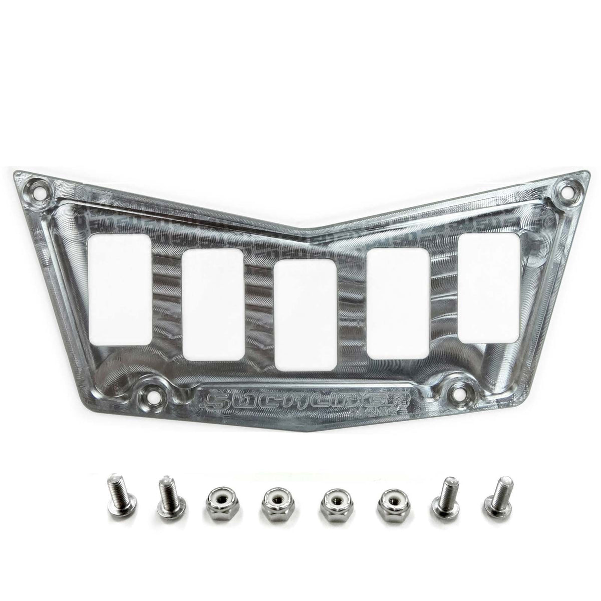 5 Hole Dash Switch Panel RZR 570 800 XP900 | 50 Caliber Racing Billet Aluminum 5 Switch Hole Dash Panel - Adds 3 Rocker Switch Mounting Locations - Raw Silver