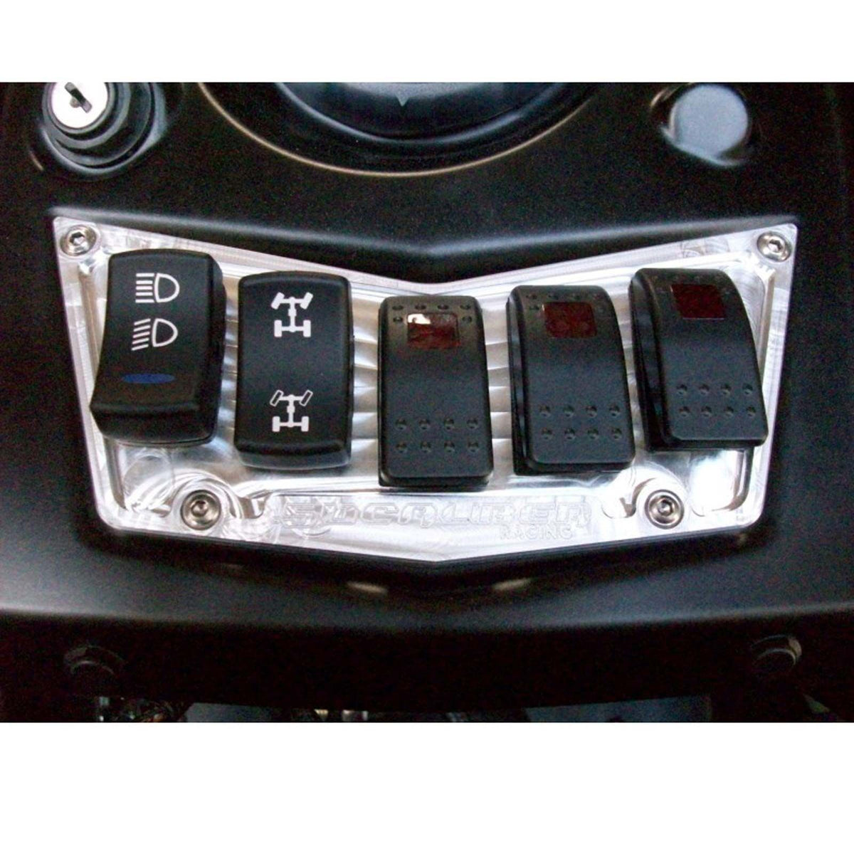 5 Hole Dash Switch Panel RZR 570 800 XP900 | 50 Caliber Racing Billet Aluminum 5 Switch Hole Dash Panel - Adds 3 Rocker Switch Mounting Locations - Raw Silver