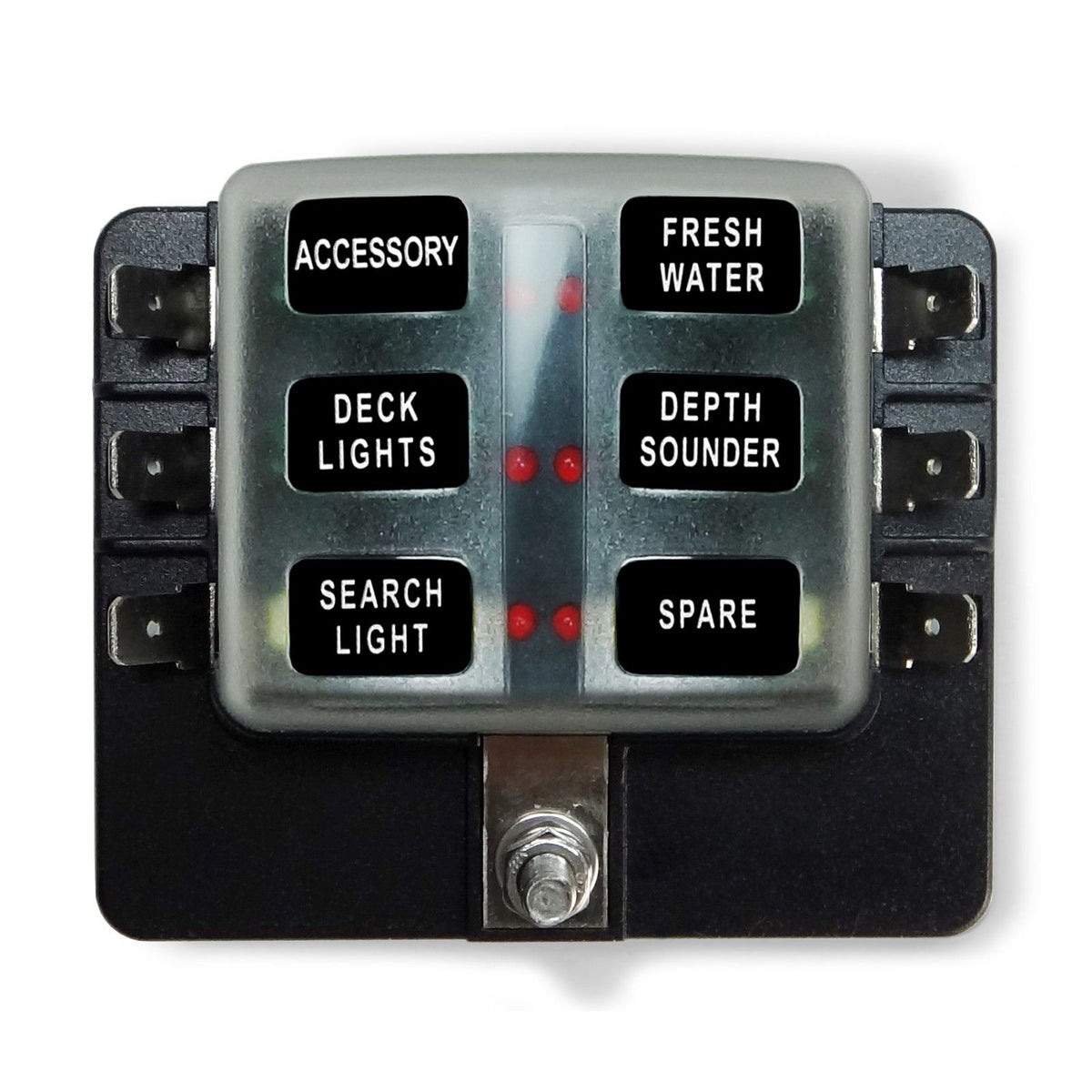 6 Way 12V Fuse Block - LED Indicators - Blade Terminals | Universal 6 Way Covered 12V Circuit Blade Fuse Box with LED Indicators and Accessories