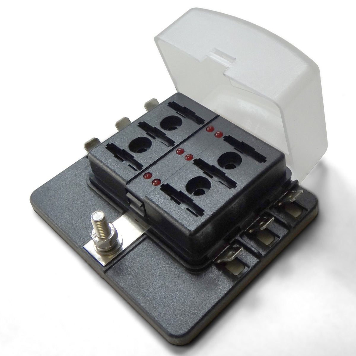 6 Way 12V Fuse Block - LED Indicators - Blade Terminals | Universal 6 Way Covered 12V Circuit Blade Fuse Box with LED Indicators and Accessories