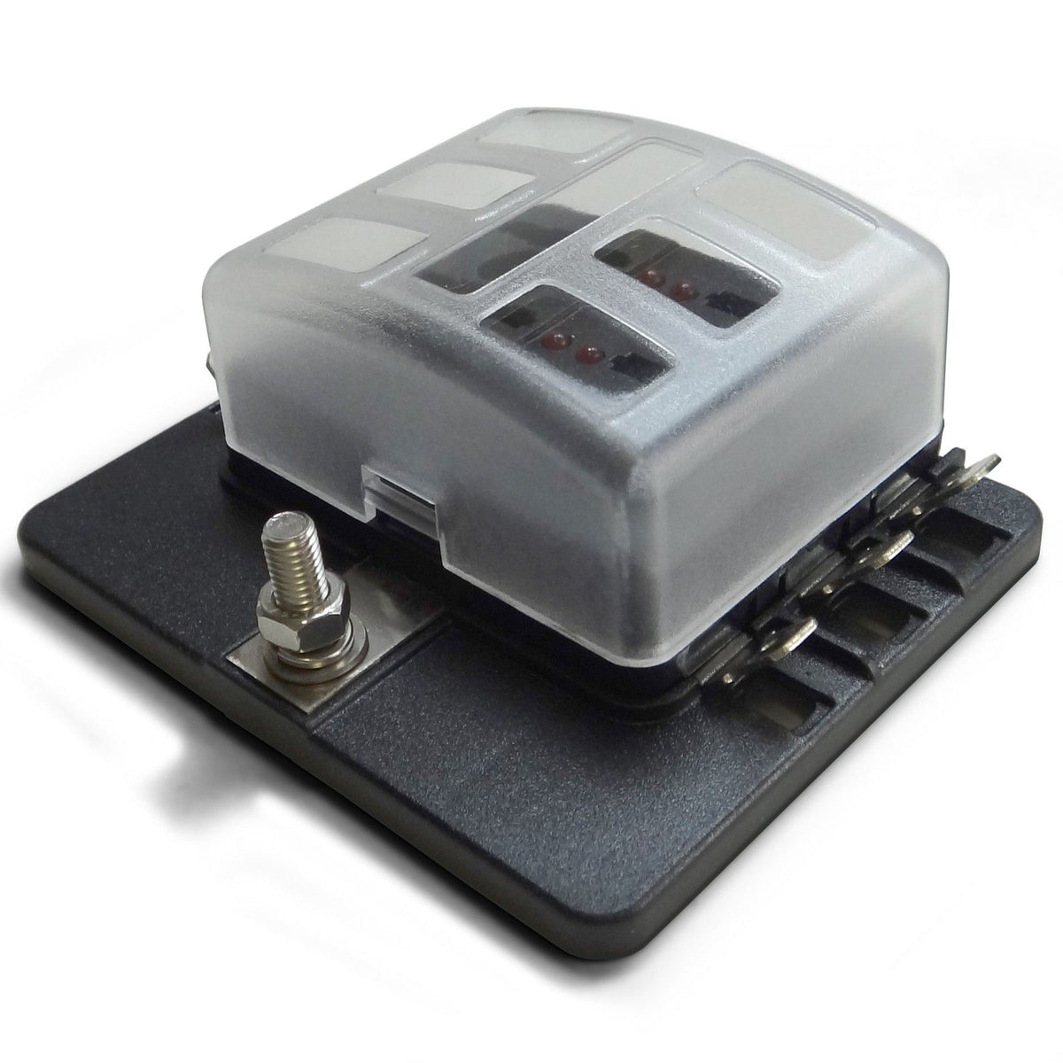 6 Way 12V Fuse Block - LED Indicators - Blade Terminals | Universal 6 Way Covered 12V Circuit Blade Fuse Box with LED Indicators and Accessories