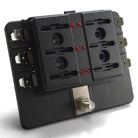 6 Way 12V Fuse Block - LED Indicators - Blade Terminals | Universal 6 Way Covered 12V Circuit Blade Fuse Box with LED Indicators and Accessories