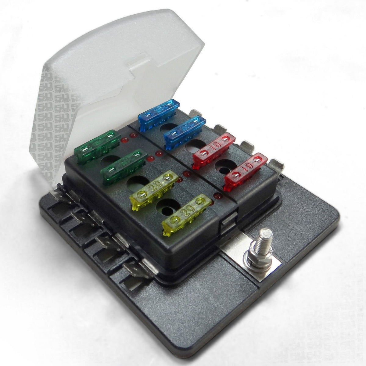 8 Way 12V Fuse Block - LED Indicators - Blade Terminals | Universal 8 Way Covered 12V Circuit Blade Fuse Box with LED Indicators and Accessories