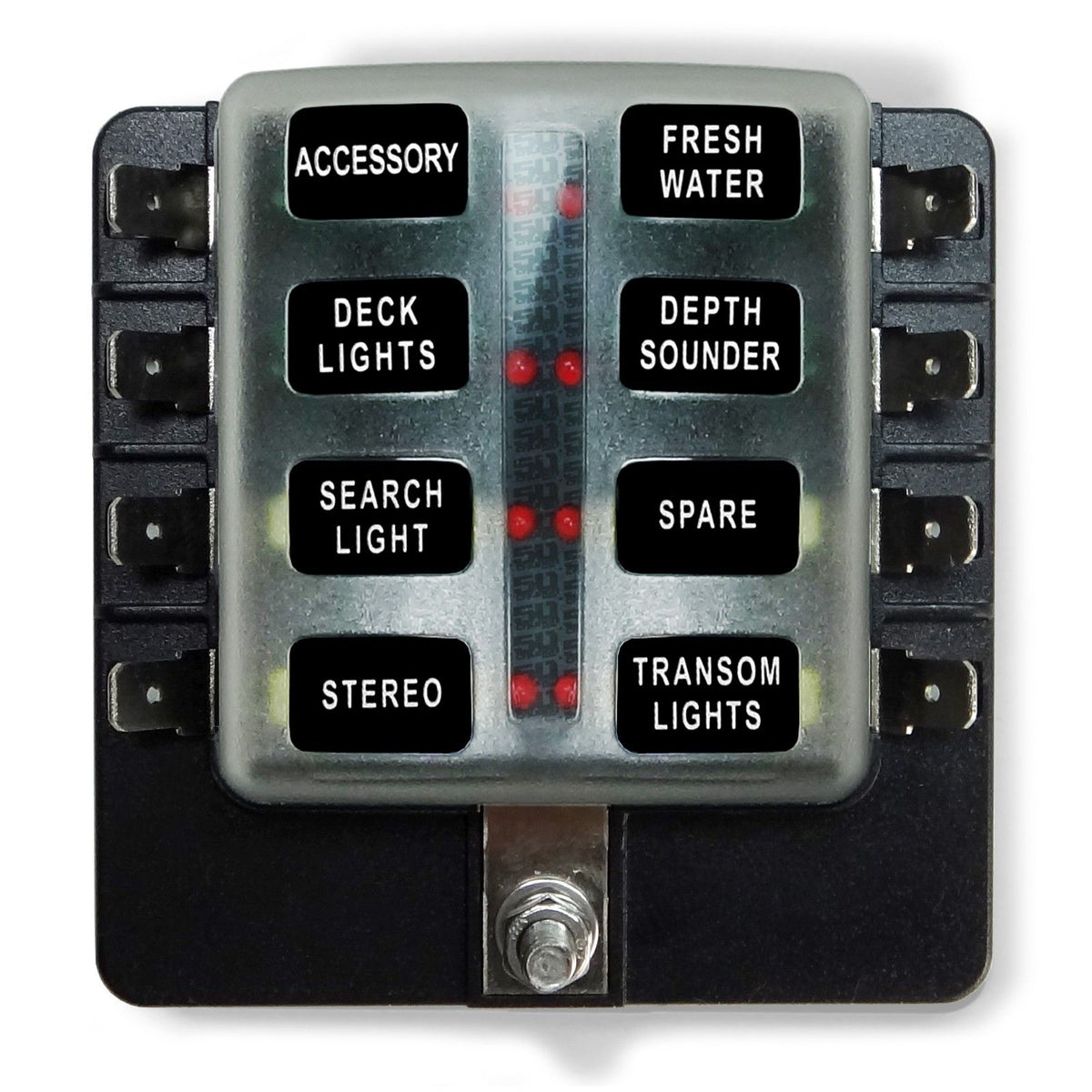 8 Way 12V Fuse Block - LED Indicators - Blade Terminals | Universal 8 Way Covered 12V Circuit Blade Fuse Box with LED Indicators and Accessories