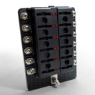 12 Way 12V Fuse Block - LED Indicators - Ring Terminals | Universal 12 Way Covered 12V Circuit Blade Fuse Box with LED Indicators and Accessories