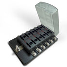 12 Way 12V Fuse Block - LED Indicators - Ring Terminals | Universal 12 Way Covered 12V Circuit Blade Fuse Box with LED Indicators and Accessories