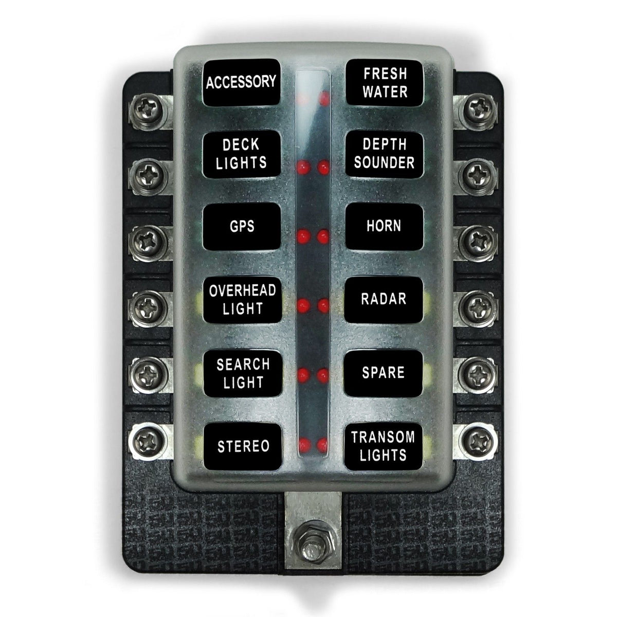 12 Way 12V Fuse Block - LED Indicators - Ring Terminals | Universal 12 Way Covered 12V Circuit Blade Fuse Box with LED Indicators and Accessories