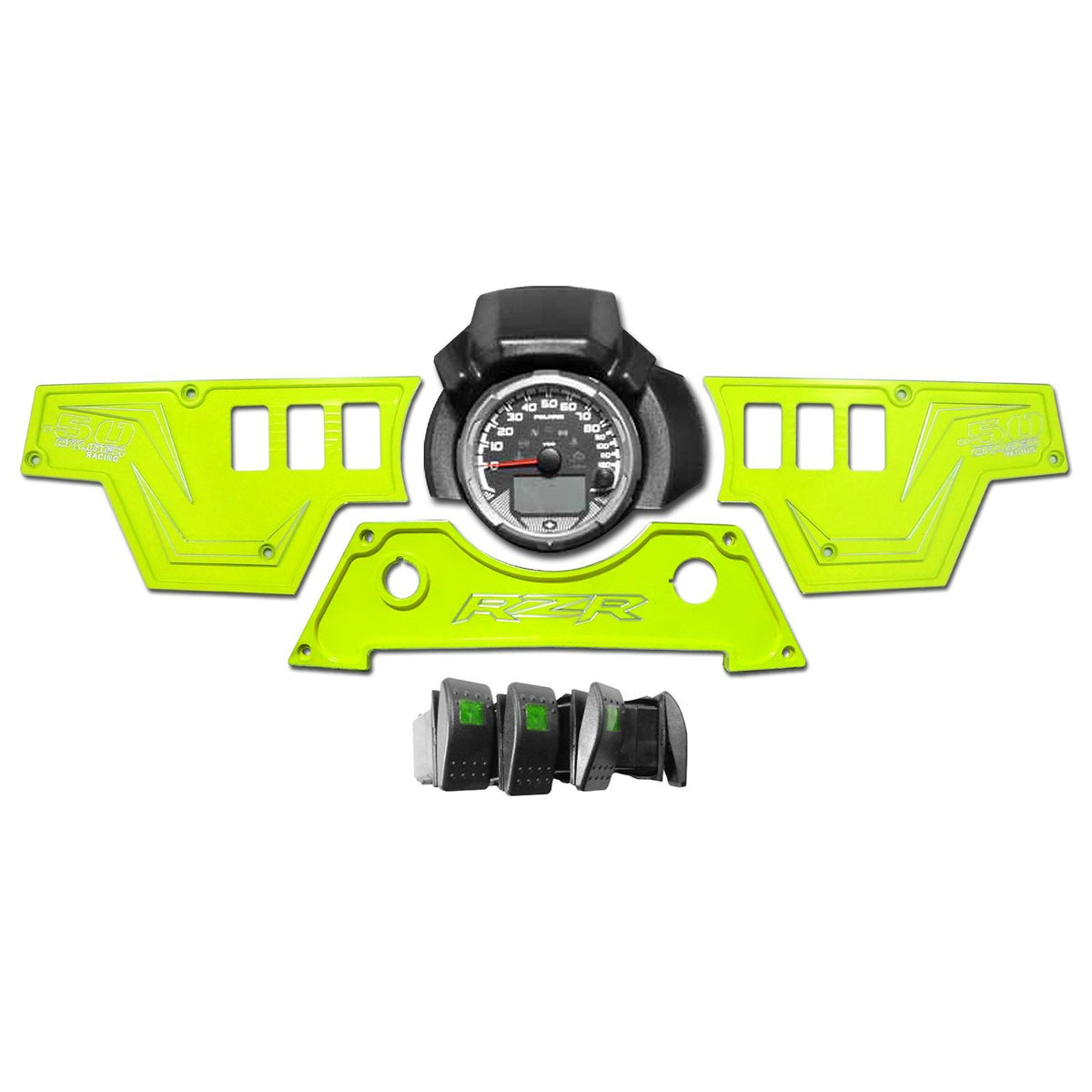 Lime Squeeze | Lime Squeeze 6061 CNC Billet 6 Switch Dash Panel for RZR XP1000 - 3 Piece with 4 Additional Rocker Switches Included