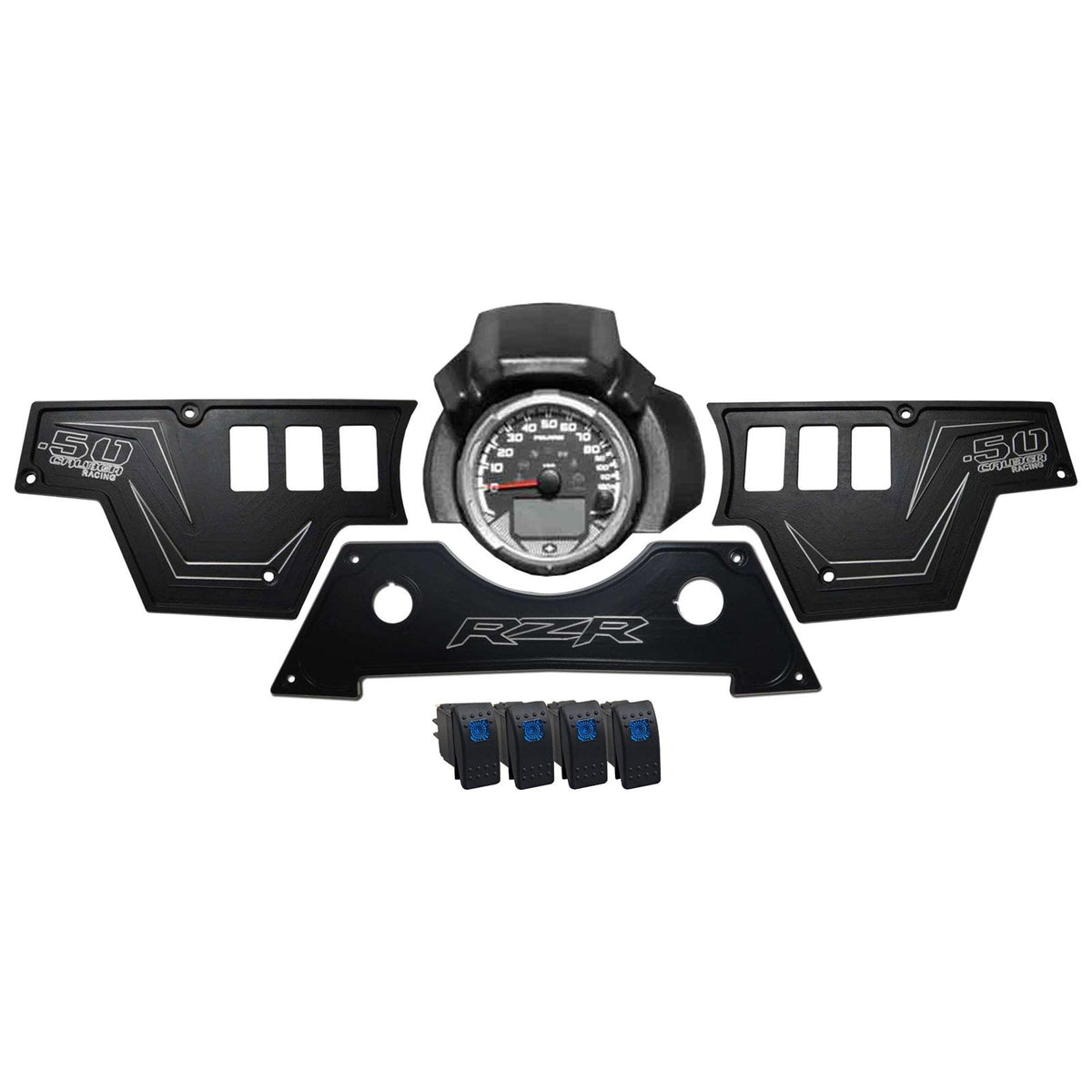 Black | Stealth Black 6061 CNC Billet 6 Switch Dash Panel for RZR XP1000 - 3 Piece with 4 Additional Rocker Switches Included