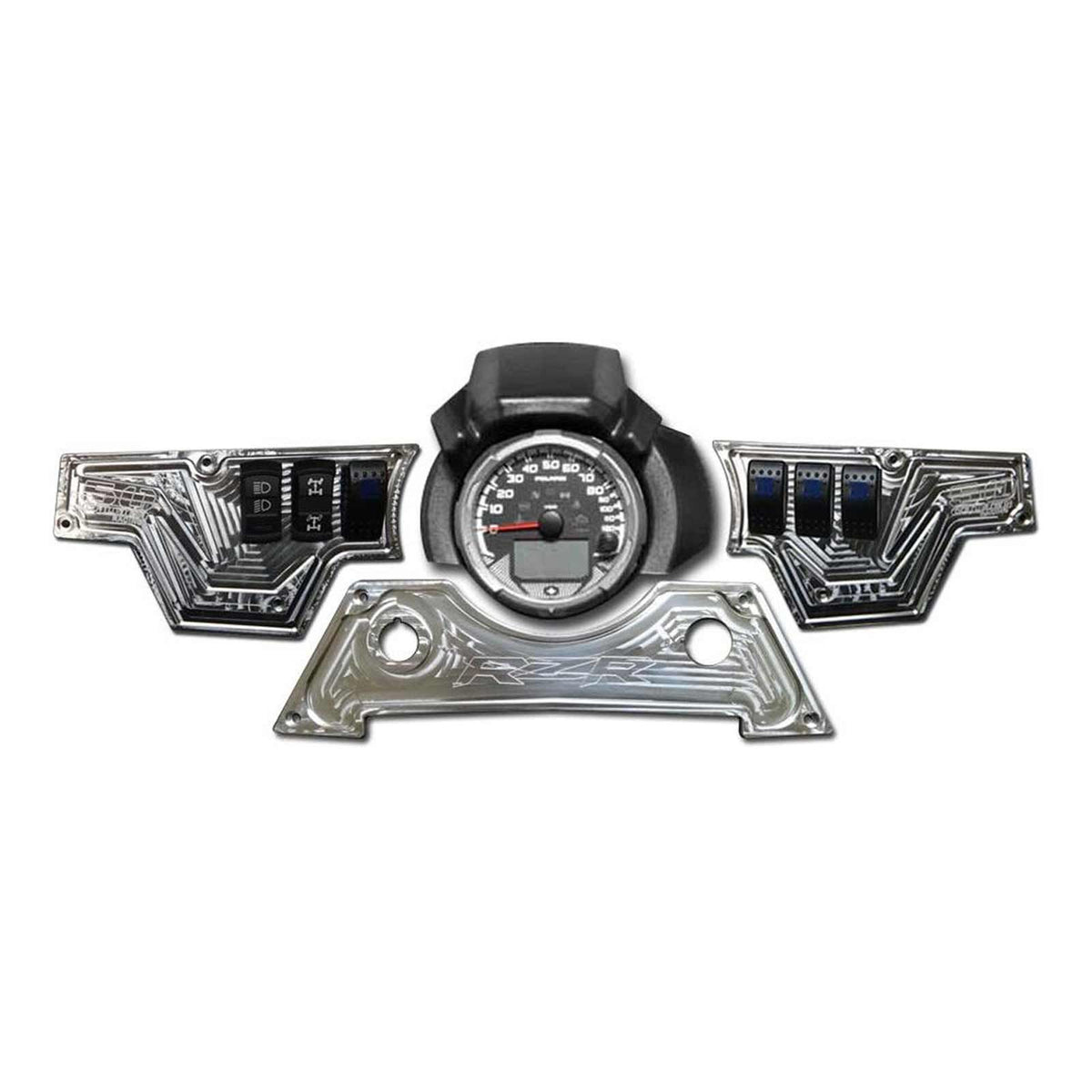 Raw Silver | Raw Silver 6061 CNC Billet 6 Switch Dash Panel for RZR XP1000 - 3 Piece Kit
