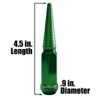 Green | 12x1.5mm Extended Spike Lug Nuts - Acorn Taper - 50 Caliber Racing - Green Finish