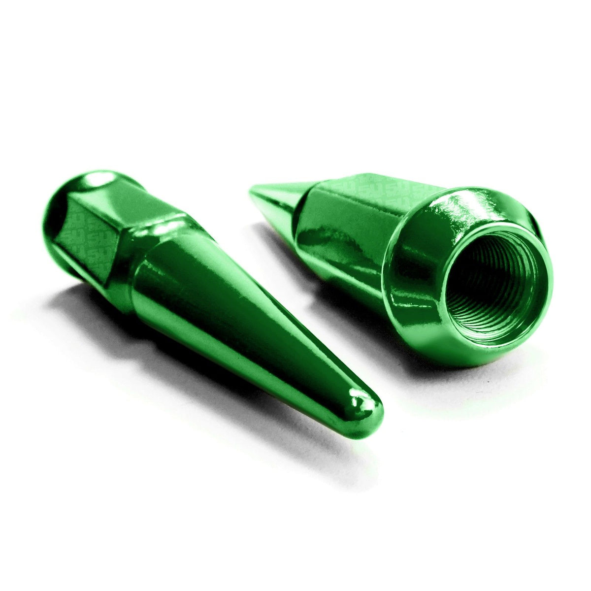 Green | 12x1.5mm Extended Spike Lug Nuts - Acorn Taper - 50 Caliber Racing - Green Finish
