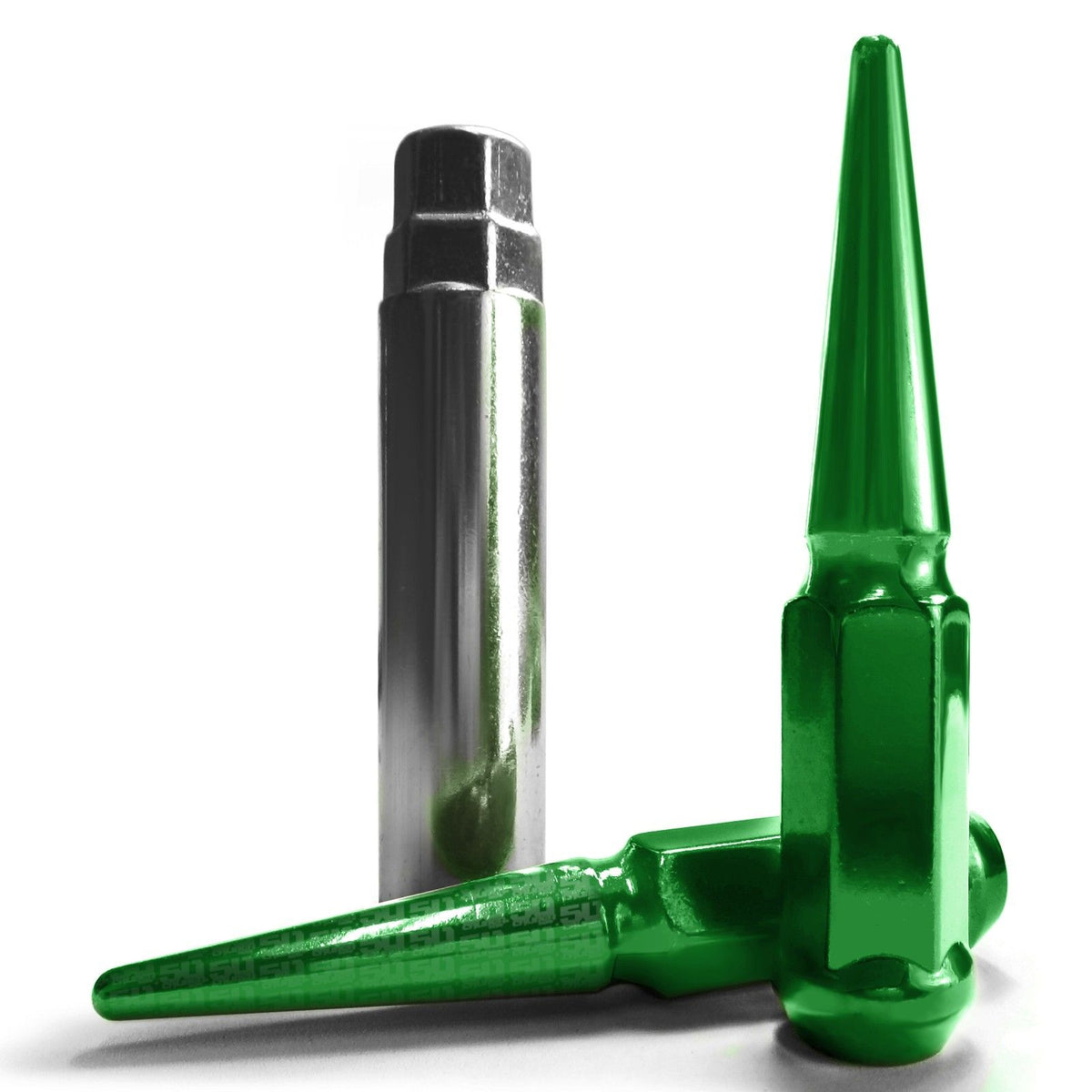 Green | 12x1.5mm Extended Spike Lug Nuts - Acorn Taper - 50 Caliber Racing - Green Finish