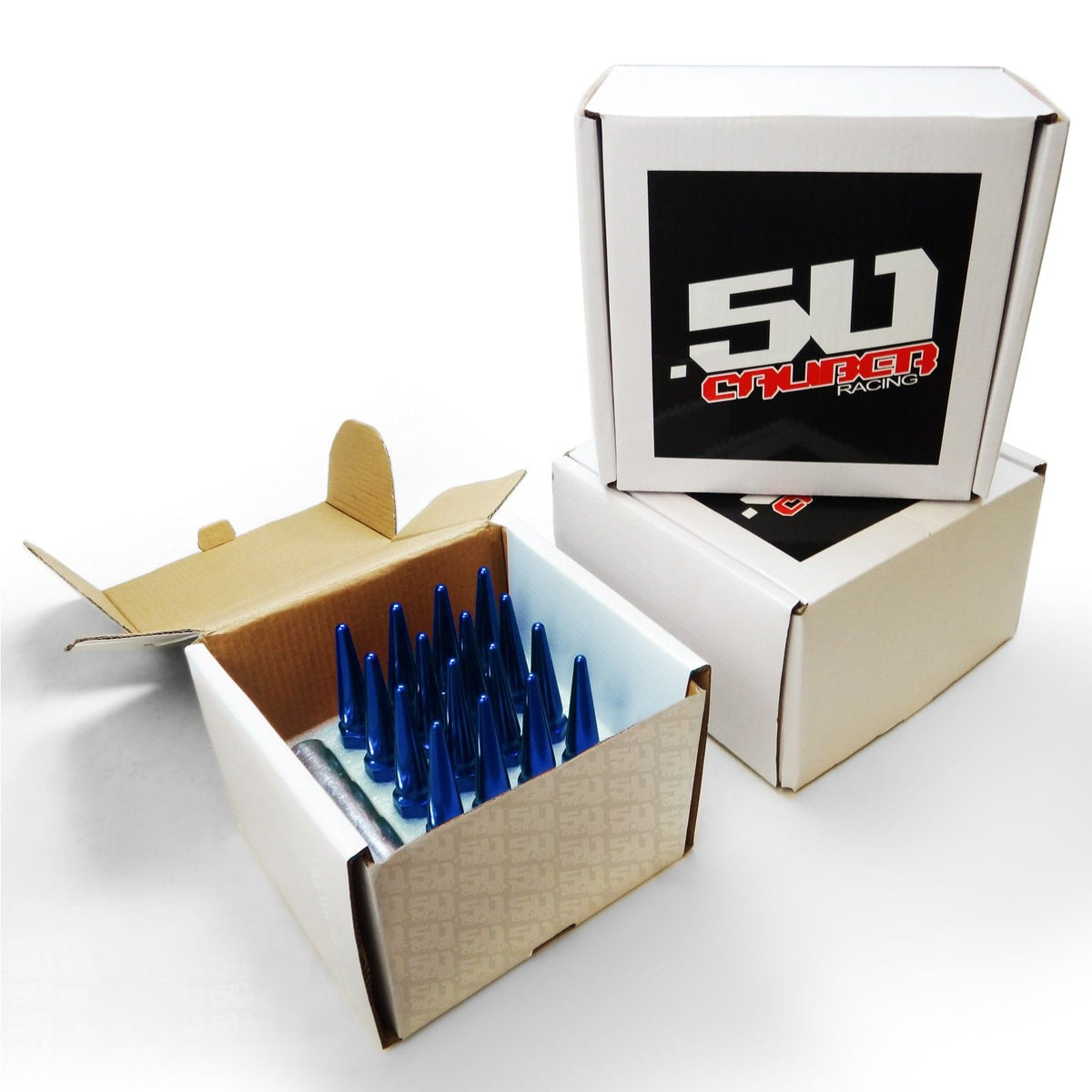 Blue | 12x1.25mm Extended Spike Lug Nuts - Acorn Taper - 50 Caliber Racing - 16 Pack for 4 lug cars - Blue