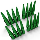 Green | 12x1.25mm Extended Spike Lug Nuts - Acorn Taper - 50 Caliber Racing - 16 Pack for 4 lug cars - Green