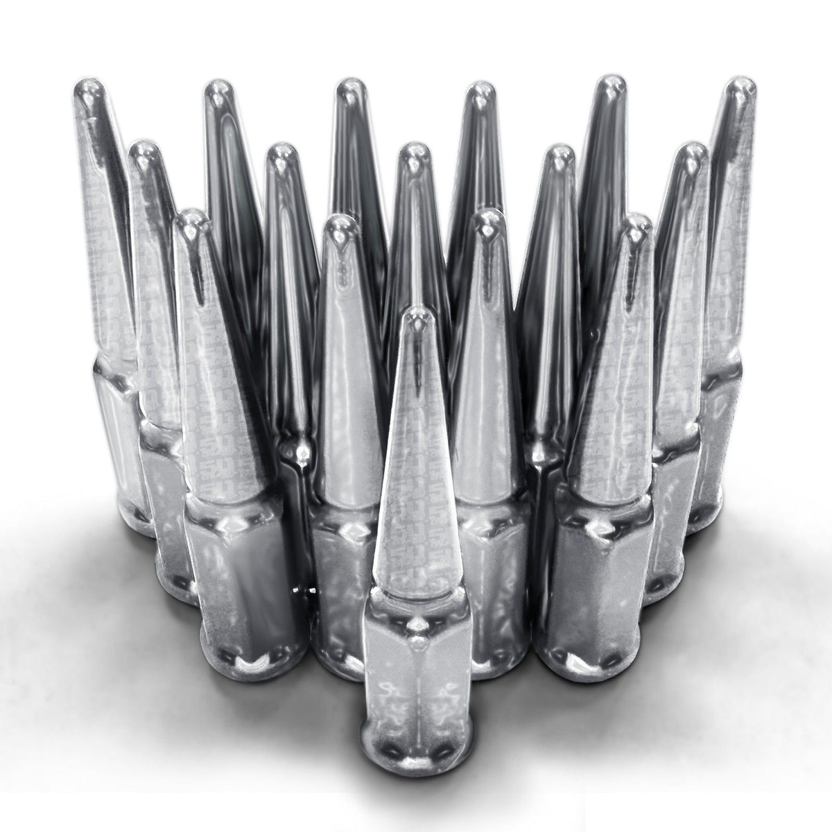 Chrome | 12x1.25mm Extended Spike Lug Nuts - Acorn Taper - 50 Caliber Racing - 16 Pack for 4 lug cars - Chrome