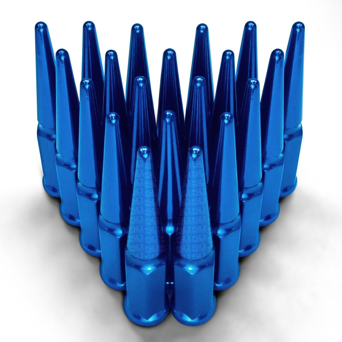 Blue | 12x1.25mm Extended Spike Lug Nuts - Acorn Taper - 50 Caliber Racing - 20 Pack for 5 lug cars - Blue