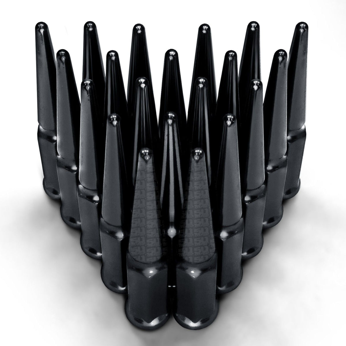 Black | 14x1.5mm Extended Spike Lug Nuts - Acorn Taper - 50 Caliber Racing - Pack of 20 fpr 5 Lug Vehicles - Black