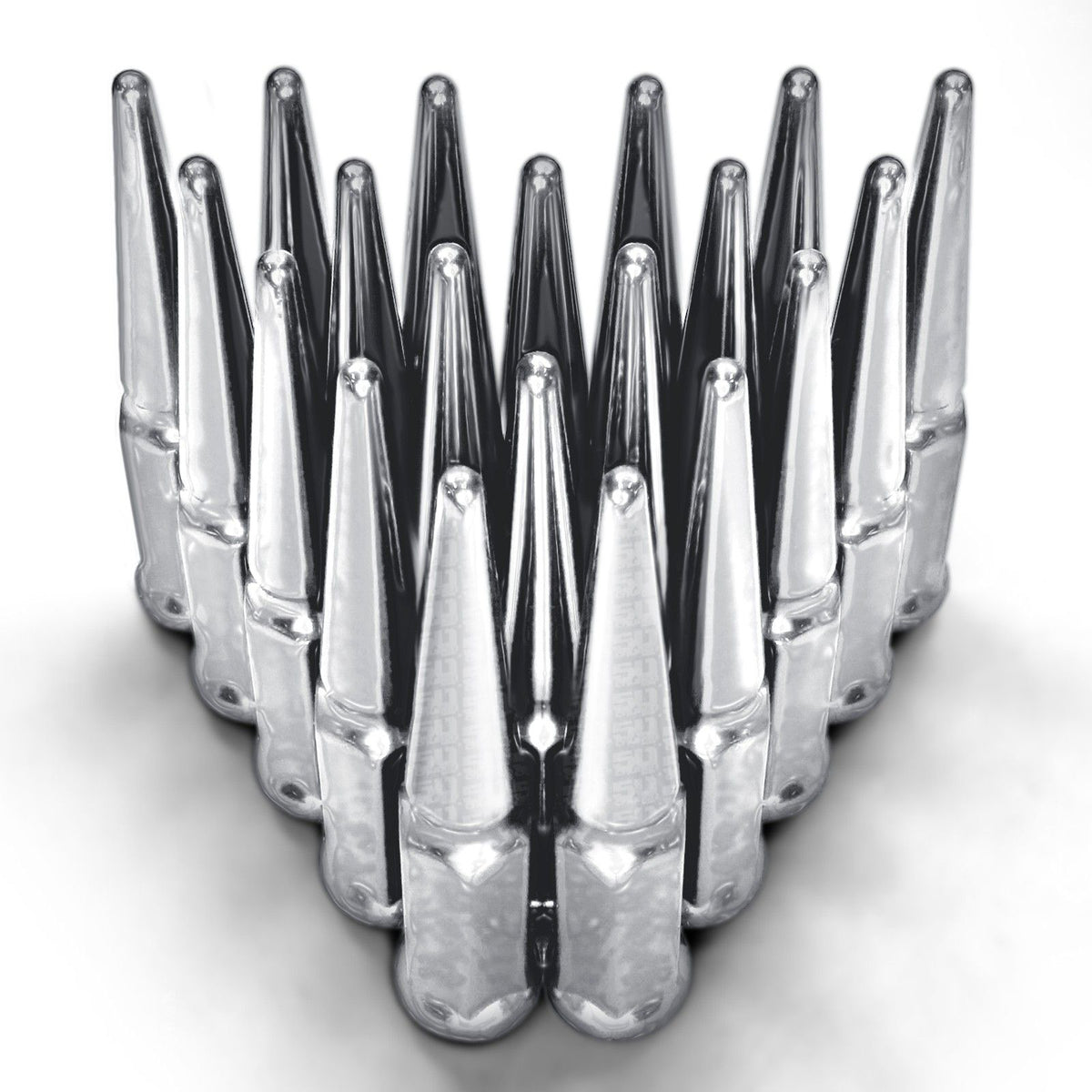 Chrome | 14x1.5mm Extended Spike Lug Nuts - Acorn Taper - 50 Caliber Racing - Pack of 20 fpr 5 Lug Vehicles - Chrome