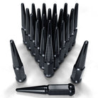 Black | 14x1.5mm Extended Spike Lug Nuts - Acorn Taper - 50 Caliber Racing - Pack of 24 for 6 Lug Vehicles - Black