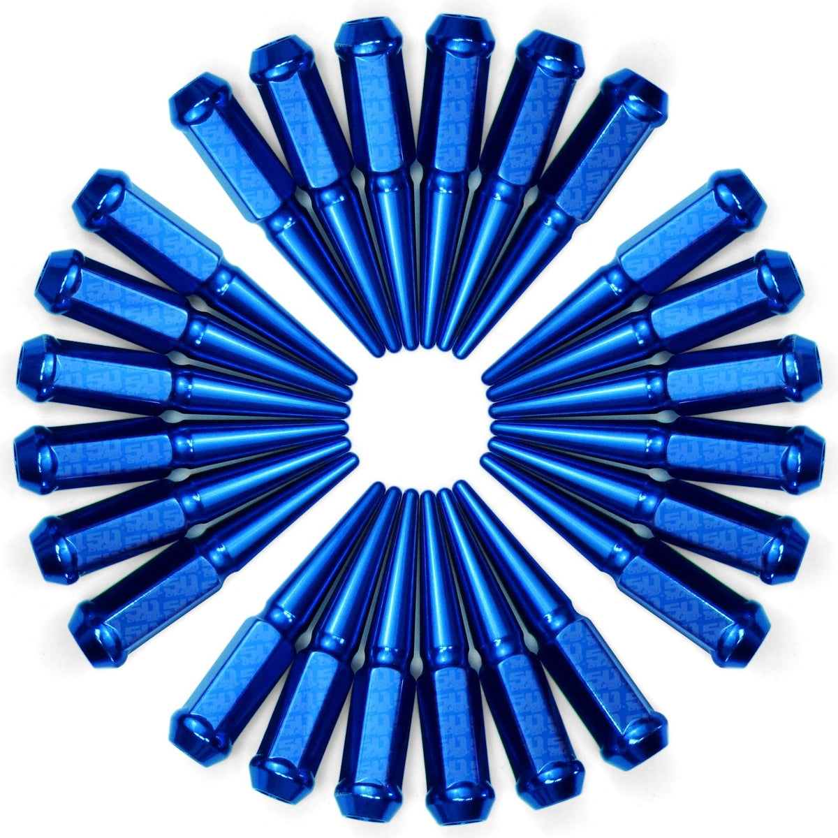 Blue | 14x1.5mm Extended Spike Lug Nuts - Acorn Taper - 50 Caliber Racing - Pack of 24 for 6 Lug Vehicles - Blue