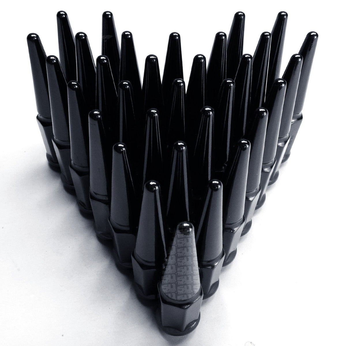 Black | 14x1.5mm Extended Spike Lug Nuts - Acorn Taper - 50 Caliber Racing - Pack of 32 for 8 Lug Vehicles - Black