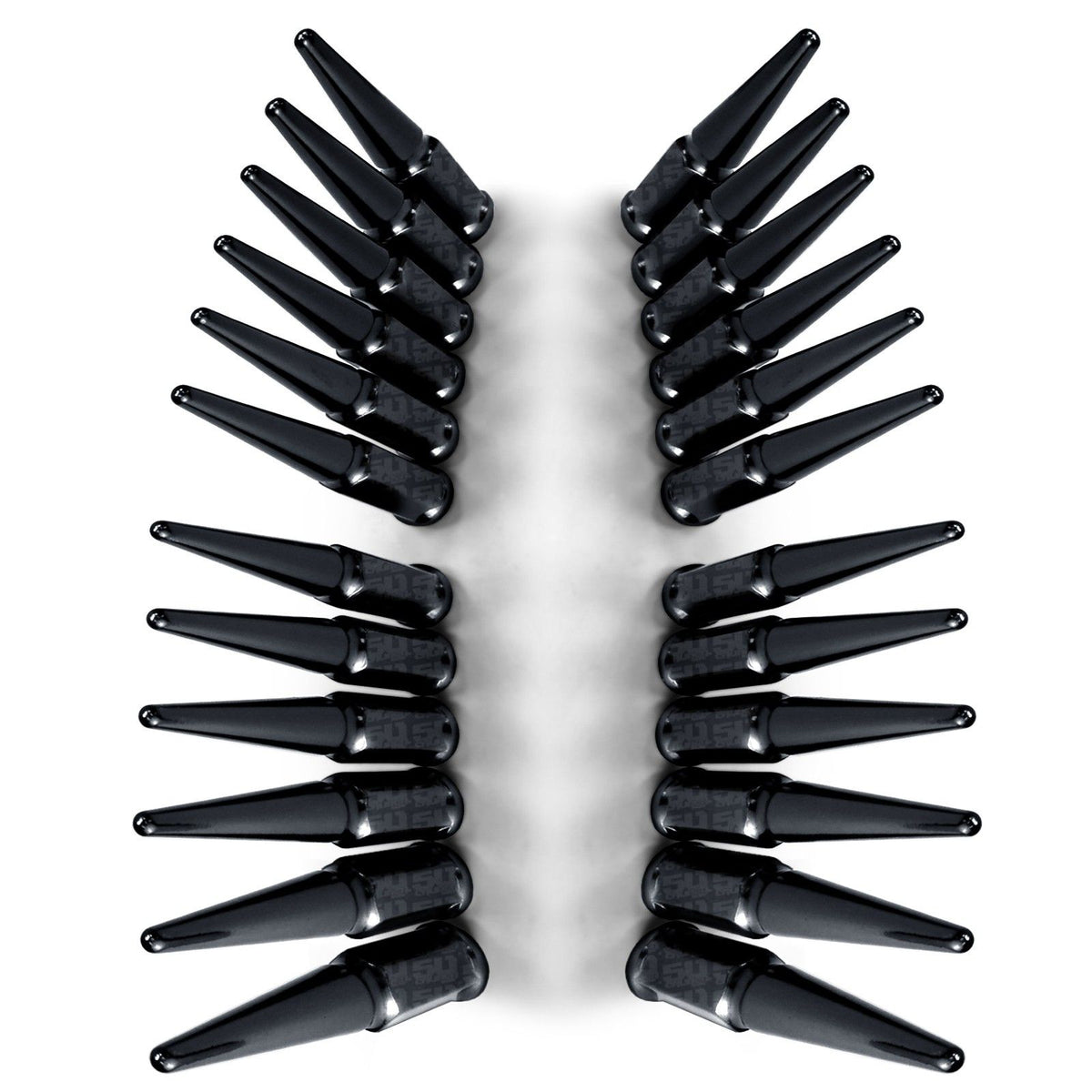 Black | 14x2.0 Extended Spike Lug Nuts - Acorn Taper - 50 Caliber Racing - Set of 24 For F150 6 Lug Trucks - Black