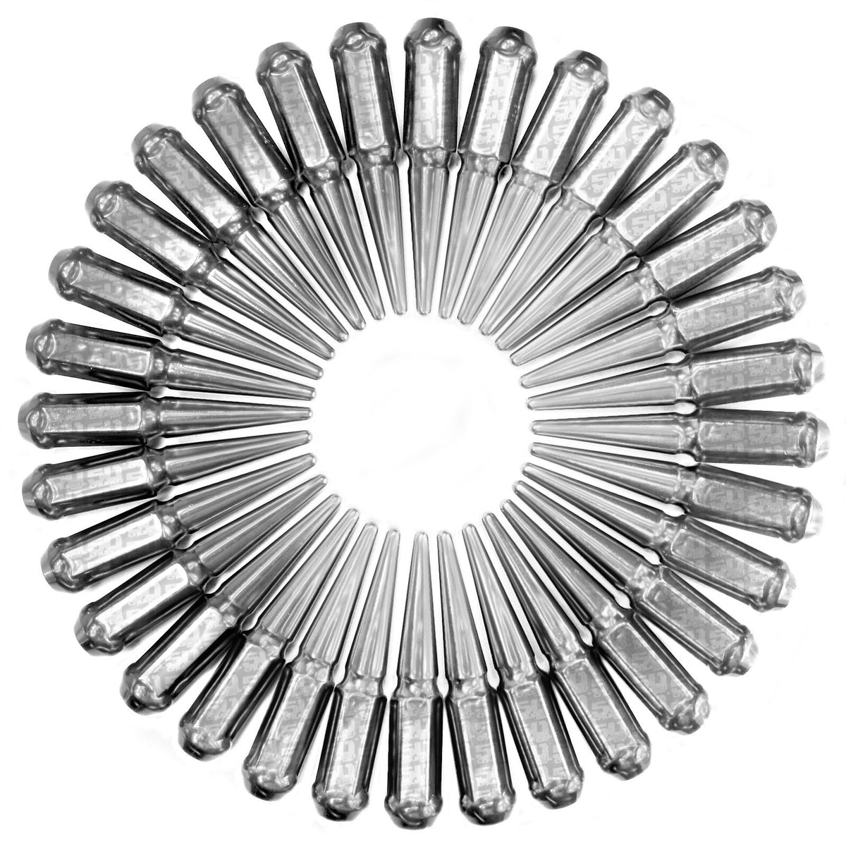 Chrome | 14x2.0 Extended Spike Lug Nuts - Acorn Taper - 50 Caliber Racing - Set of 32 For F250 8 Lug Trucks - Chrome