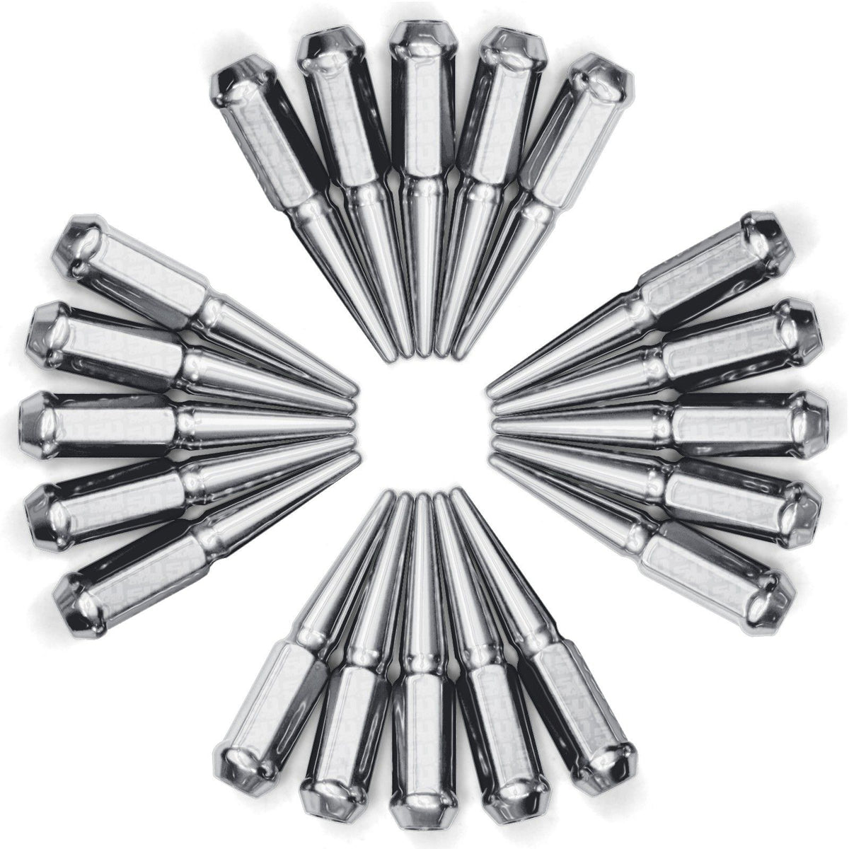 Chrome | 9/16 Inch Extended Spike Lug Nuts - Acorn Taper - 50 Caliber Racing - 20 Pack for 5 Lug Vehicles - Chrome