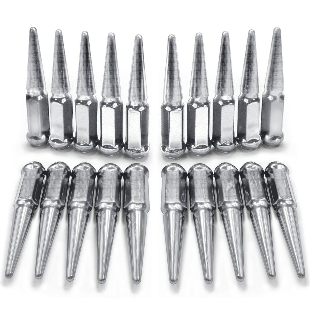 Chrome | 9/16 Inch Extended Spike Lug Nuts - Acorn Taper - 50 Caliber Racing - 20 Pack for 5 Lug Vehicles - Chrome