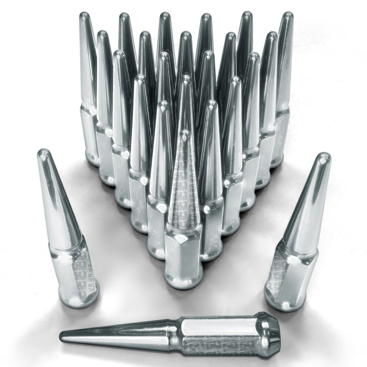 Chrome | 9/16 Inch Extended Spike Lug Nuts - Acorn Taper - 50 Caliber Racing - 24 Pack for 6 Lug Vehicles - Chrome