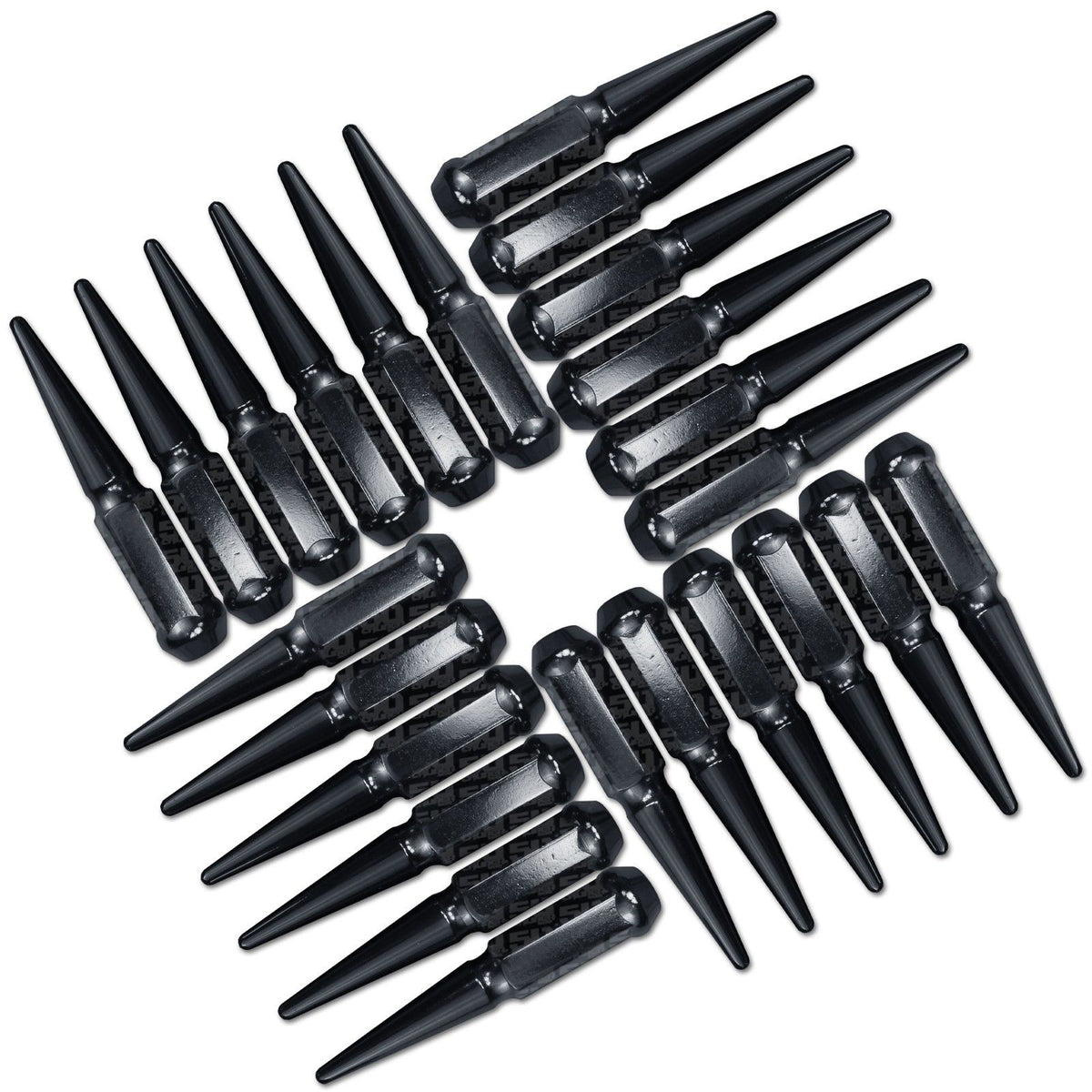 Black | 9/16 Inch Extended Spike Lug Nuts - Acorn Taper - 50 Caliber Racing - 24 Pack for 6 Lug Vehicles - Black