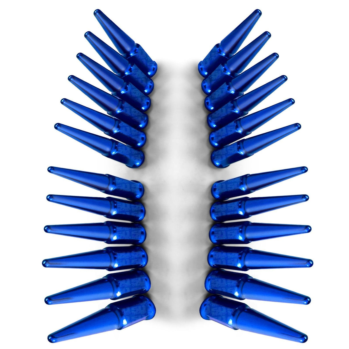 Blue | 9/16 Inch Extended Spike Lug Nuts - Acorn Taper - 50 Caliber Racing - 24 Pack for 5 lug Vehicles - Blue